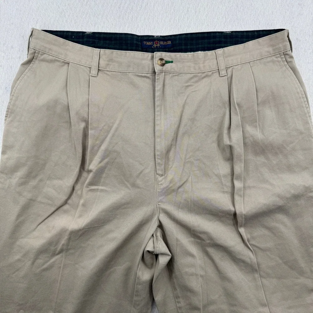 Vintage Tommy Hilfiger Golf Mens Pleated Chino Pants Khaki Cotton 42x32 (40x31)